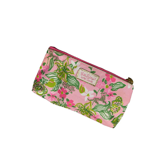 NWOT Lilly Pulitzer X Estee Lauder Pink Jungle Cat Print Canvas Makeup Bag - Picture 8 of 10